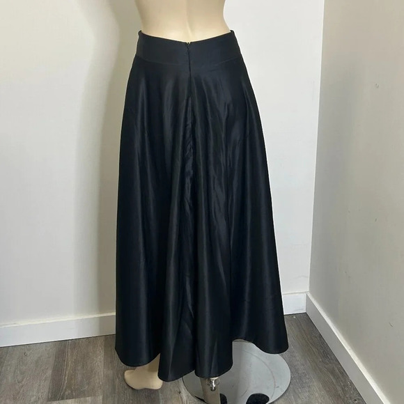 Vtg Black Satin Maxi Skirt Sz S | Whimsigoth Fairy A-Line Full Lined ASO Hepburn - Picture 3 of 6